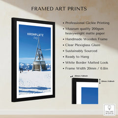Framed Kronplatz Italy travel poster with snowy mountain scenery and art print details