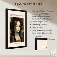 Leonardo da Vinci Art Print - Ginevra de Benci c1474 Early Renaissance Portrait Art Print framed with professional quality features.