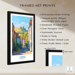Lewes England framed travel poster with black wooden frame, white border, and gallery-quality print