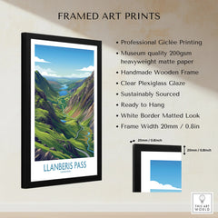 Framed Llanberis Pass Snowdonia art print with wooden frame, landscape wall decor