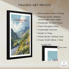 Framed art print of Llanberis Pass landscape with black handmade wooden frame and white mat