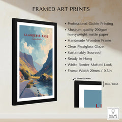 Framed Llanberis Pass Snowdonia art print with wooden frame, matted look, and size details