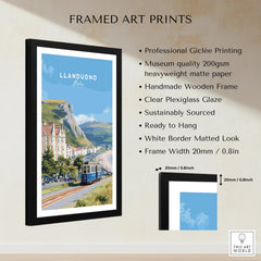 Framed Llandudno Wales travel poster print with black wooden frame, matted look, and quality details.