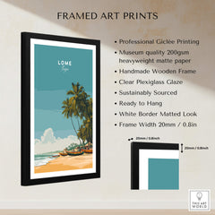 Lomé Togo Travel Posters | West African Beach & Palms Wall Art Print framed art print with lush beach scenery