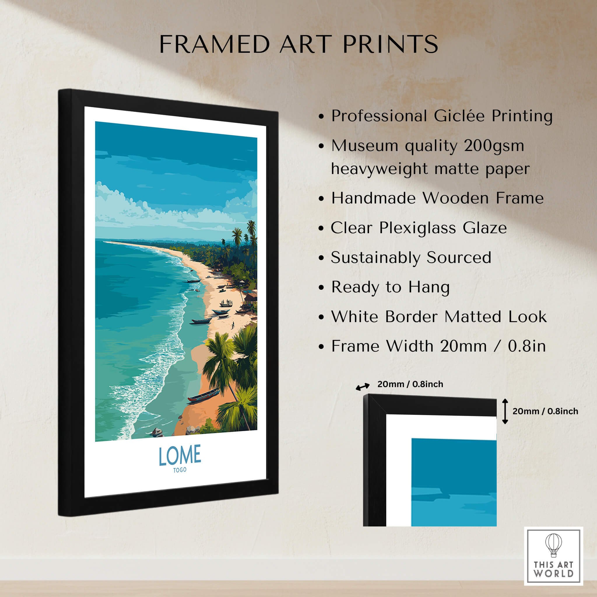 Lomé Togo Poster | West African Coastline Canvas Print displayed in a stylish frame with quality details.