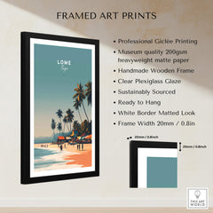 Lome Togo Poster Print Africa framed art print showcasing vibrant beach scene with palm trees and colorful huts.