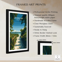 Lovers Key Florida Wall Art Print | State Park Beach Travel Poster framed art print displayed with professional Giclée printing.