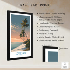 Lovers Key Canvas Print | Florida Gulf Coast Beach Poster framed art with palm trees and sunset.