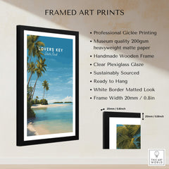 Lovers Key Wall Art Print | Paradise Island Scenery Florida Travel Poster displayed in a framed art print setup.