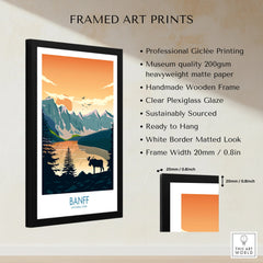 Framed Banff National Park art print with wooden frame, plexiglass glaze, and matte paper.