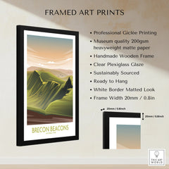 Framed Brecon Beacons National Park travel poster print with quality and size details shown.