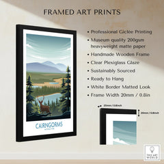 Framed Cairngorms National Park art print with mountain landscape, listed frame features