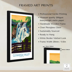 Framed Cuyahoga Valley National Park waterfall art print with black wooden frame details