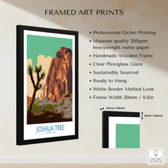 Framed Joshua Tree National Park print with wooden frame and art print product details listed.
