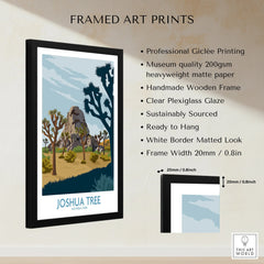 Framed Joshua Tree National Park art print with desert landscape and product details