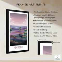 Framed New Forest National Park art print with horse, listed print quality and frame details.