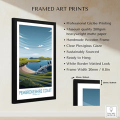 Framed Pembrokeshire Coast art print with landscape illustration and product details