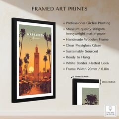 Marrakesh Morocco Wall Art Print | Koutoubia Mosque Travel Posters framed art print with detailed features