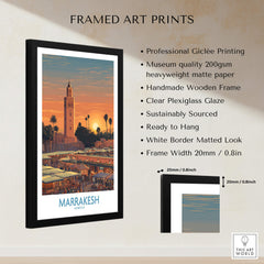 Marrakesh Morocco Canvas Art Print | Jemaa el-Fnaa Market Scene Poster framed art print with a wooden frame.