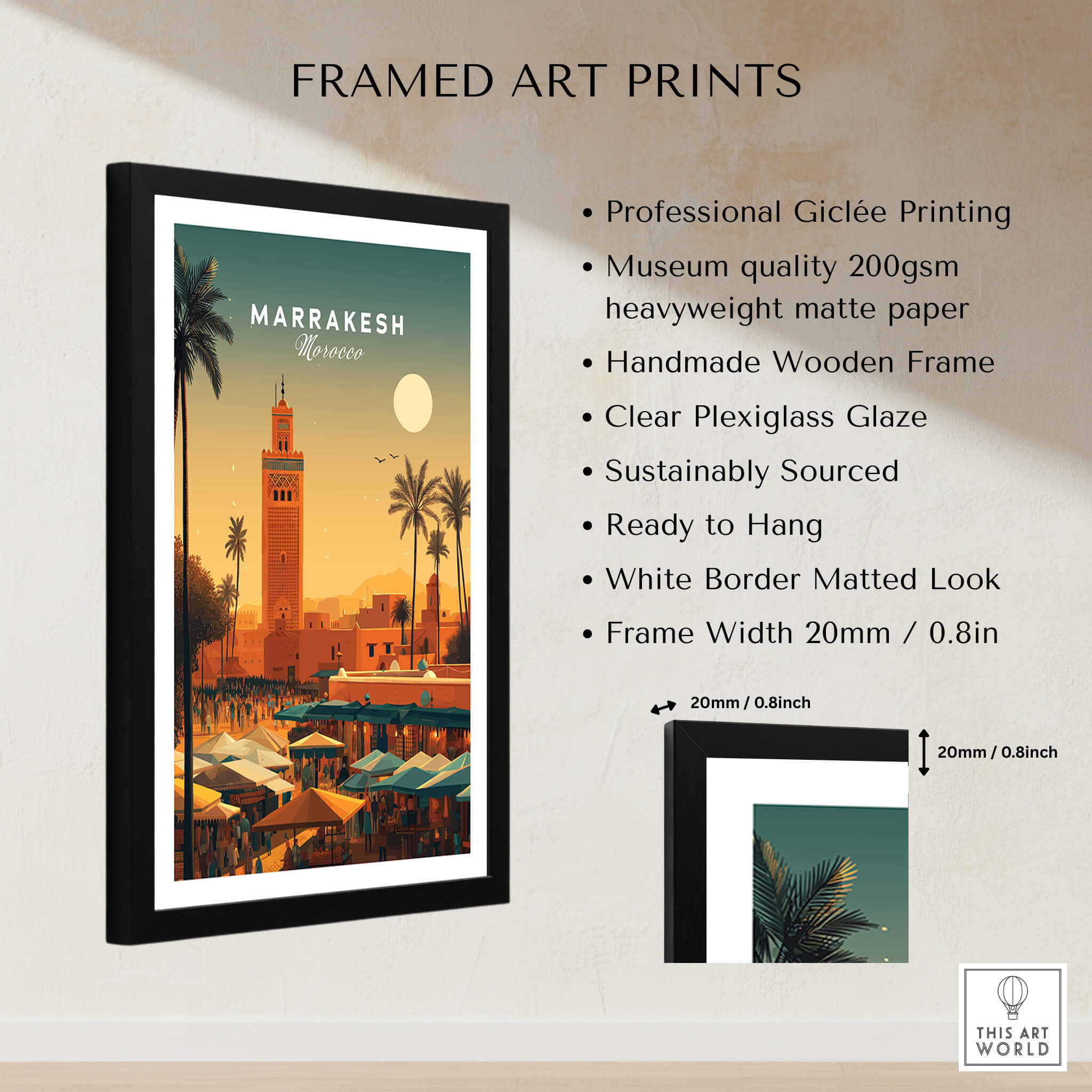 Marrakesh Morocco Wall Art Print | Bustling City Market Travel Posters framed art print with professional giclée quality.