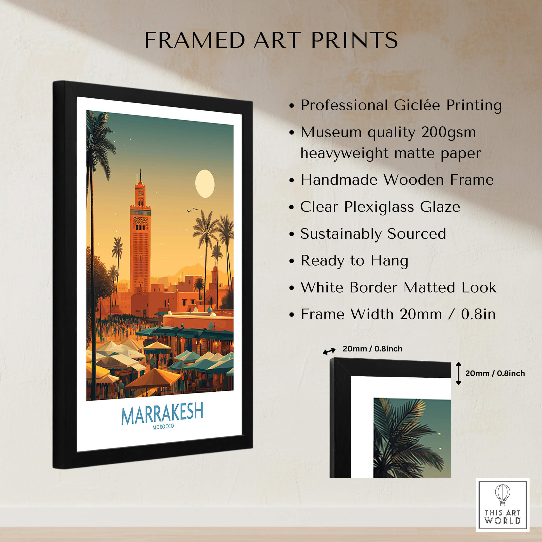 Marrakesh Morocco Poster | Traditional Moroccan Architecture Canvas Print framed in a quality wooden frame.