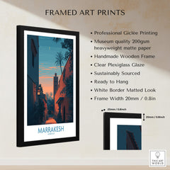 Marrakesh Morocco Canvas Print | Cityscape Poster framed art print showcasing a vibrant street scene at twilight.