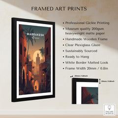 Marrakesh Morocco Wall Art Print | Sunset Medina Alleyway Travel Poster featuring professional giclee printing and wooden frame.