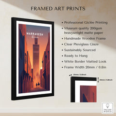 Marrakesh Morocco Travel Poster | Iconic Koutoubia Minaret Wall Art Print framed art print features museum quality design.