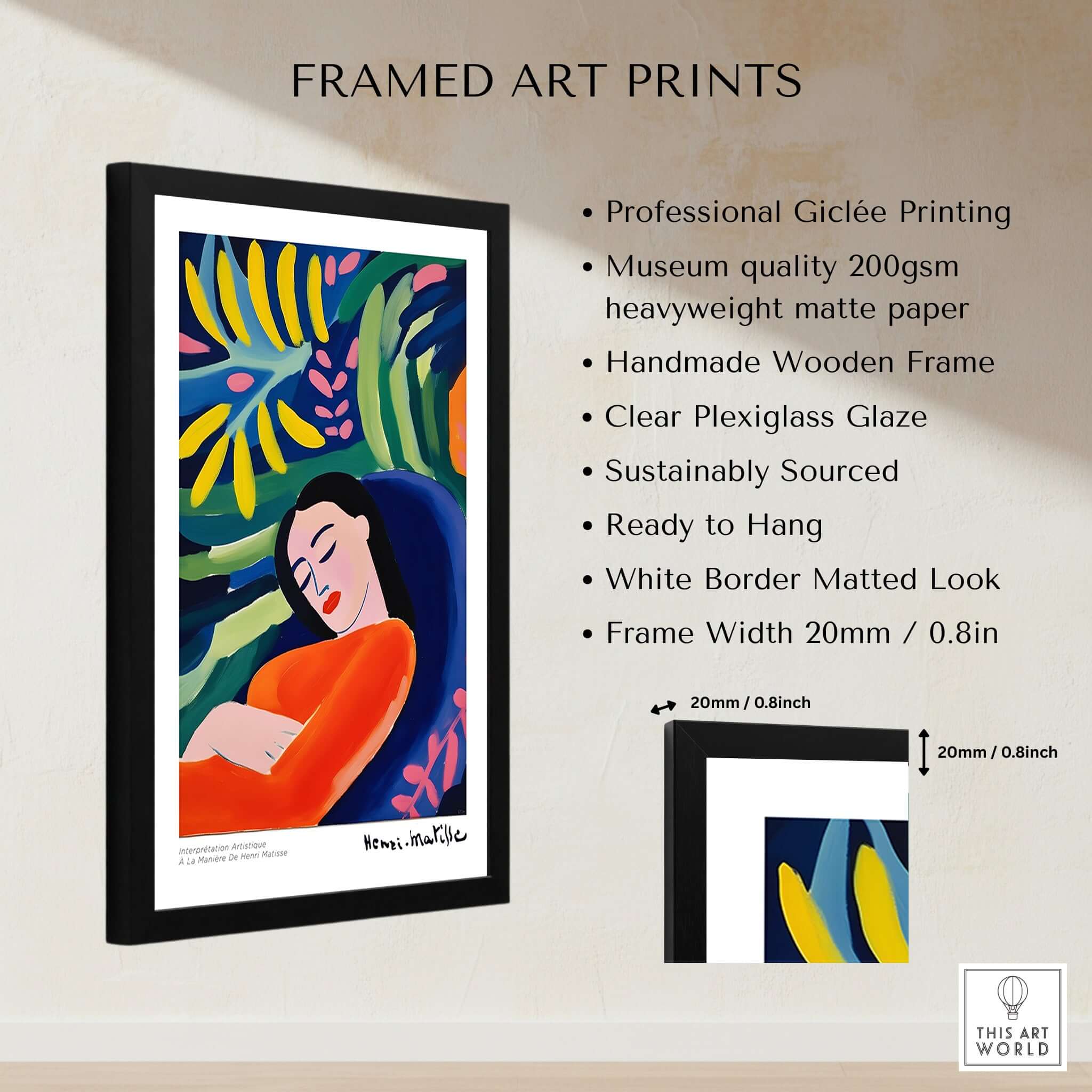 Matisse Art Prints - Abstract Woman in Foliage Poster with professional framing and details.