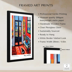Matisse Art Prints - Interior with Cat and Open Door Poster, framed art featuring vibrant colors and a cat.