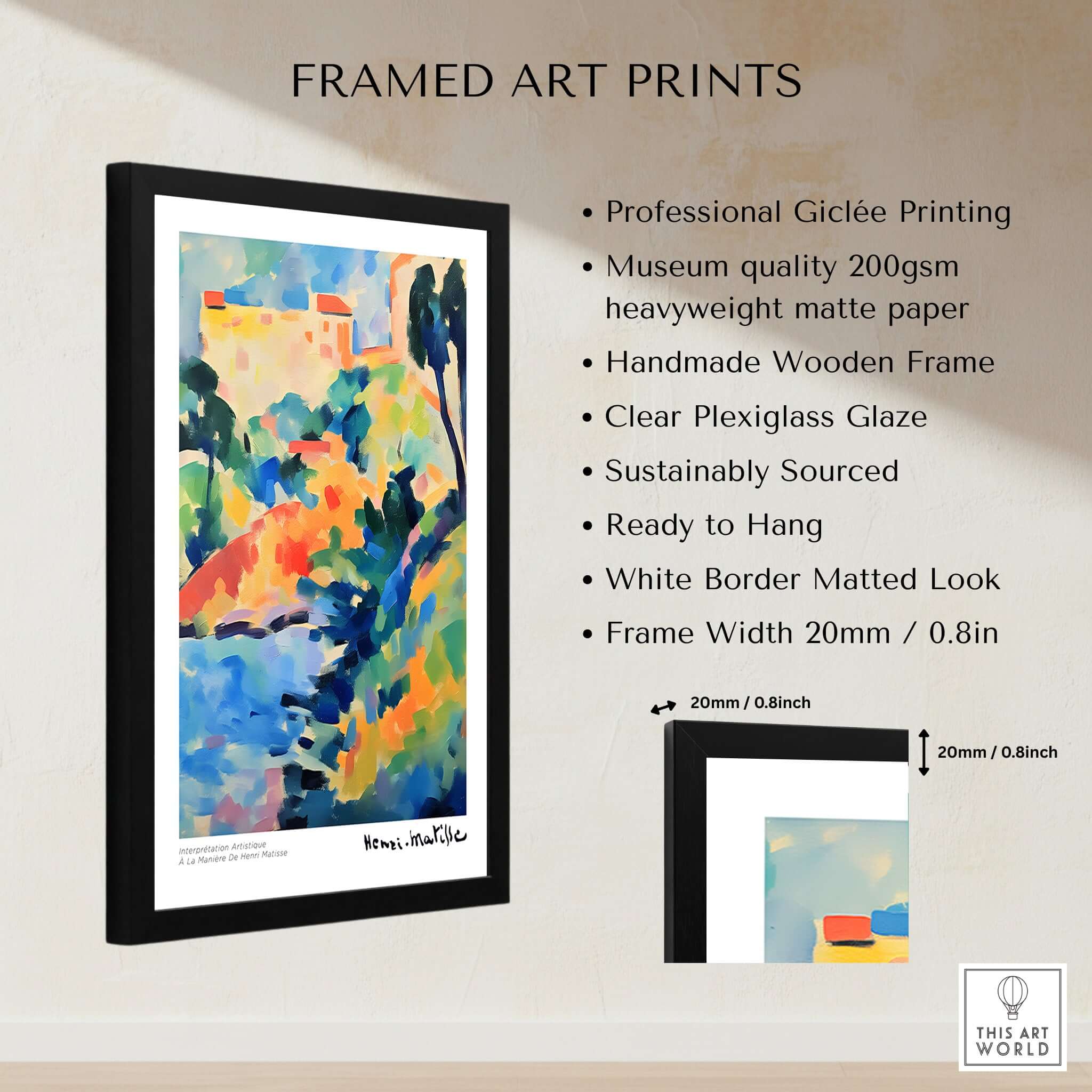 Matisse Art Prints - Abstract Coastal Landscape Poster in a stylish black frame with museum quality details.