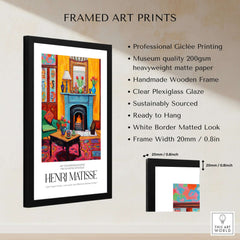 Matisse Art Prints - Cozy Fireplace Interior Poster showcasing a vibrant interior with a fireplace and armchair.