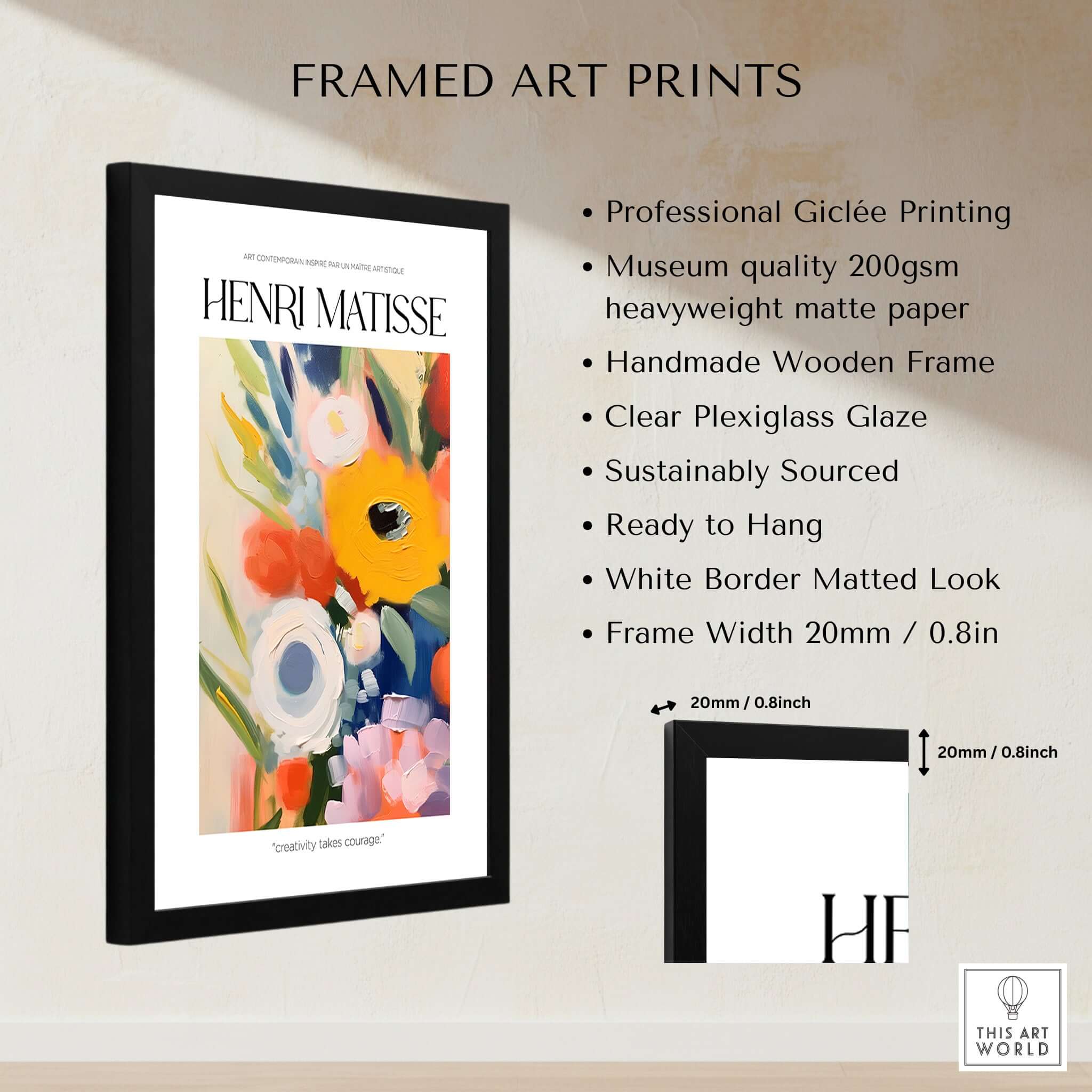 Matisse Art Prints - Abstract Flowers Poster featuring a framed print with vibrant flowers and professional Giclée printing.