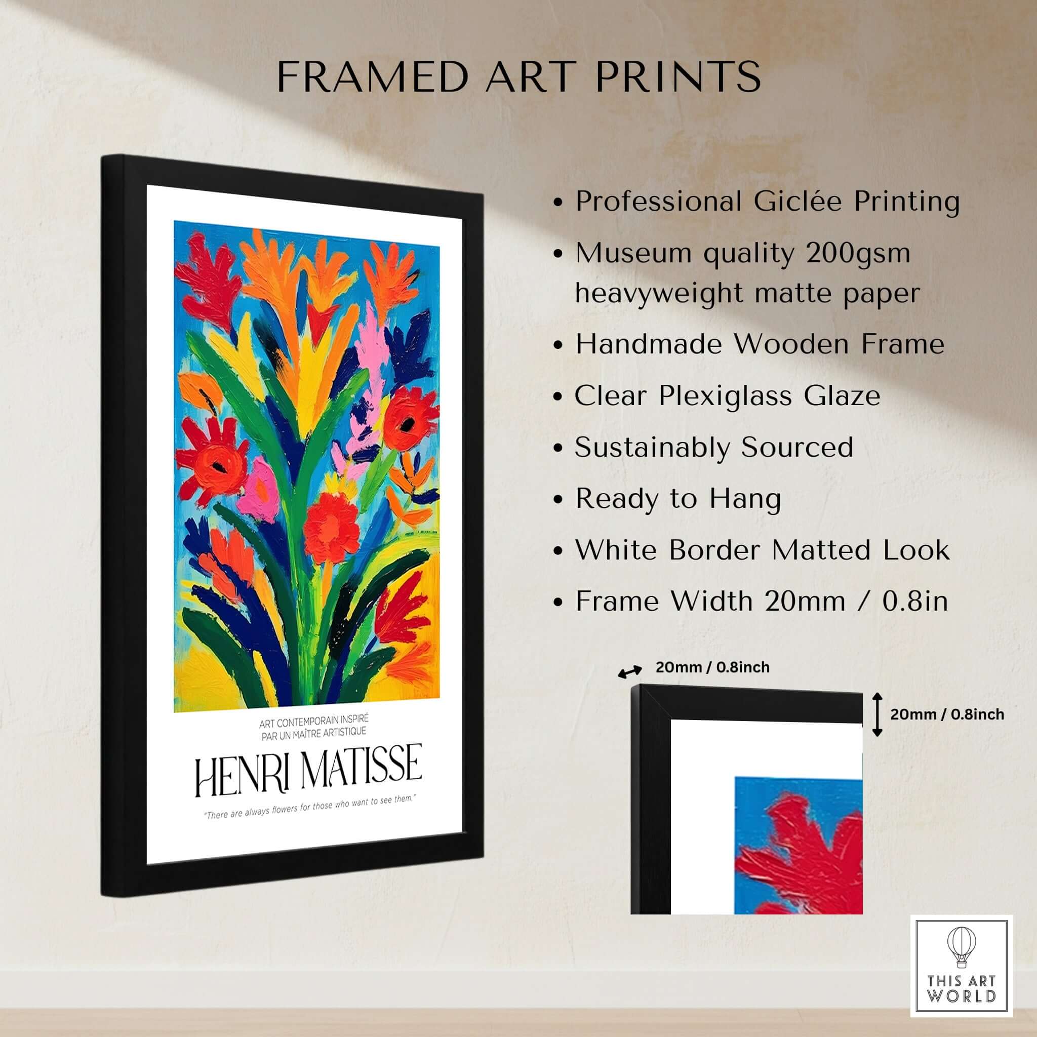 Matisse Art Prints - Abstract Floral Bouquet Print featuring vibrant flowers and bold colors in a framed design.