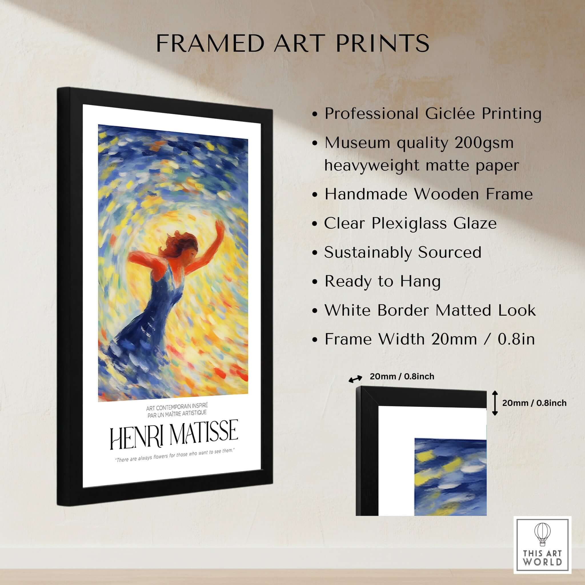 Matisse Art Prints - Dancing Figure Swirl Background Art Print featuring vibrant colors and dynamic movement in a framed display.