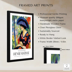 Matisse Art Prints - Woman with Blue Hat Garden Poster framed with professional giclée printing and clear plexiglass.