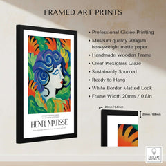 Matisse Art Prints - Woman with Flowers Abstract Art Print framed artwork showcasing vibrant colors and a unique design.