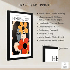 Matisse Art Prints -  Woman with Flowers Abstract Art Print framed, showcasing vibrant colors and professional quality craftsmanship.