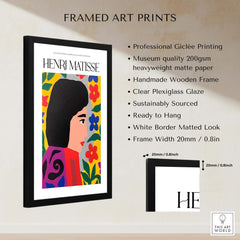 Matisse Art Prints - Floral Woman framed art print featuring vibrant colors and a handmade wooden frame.
