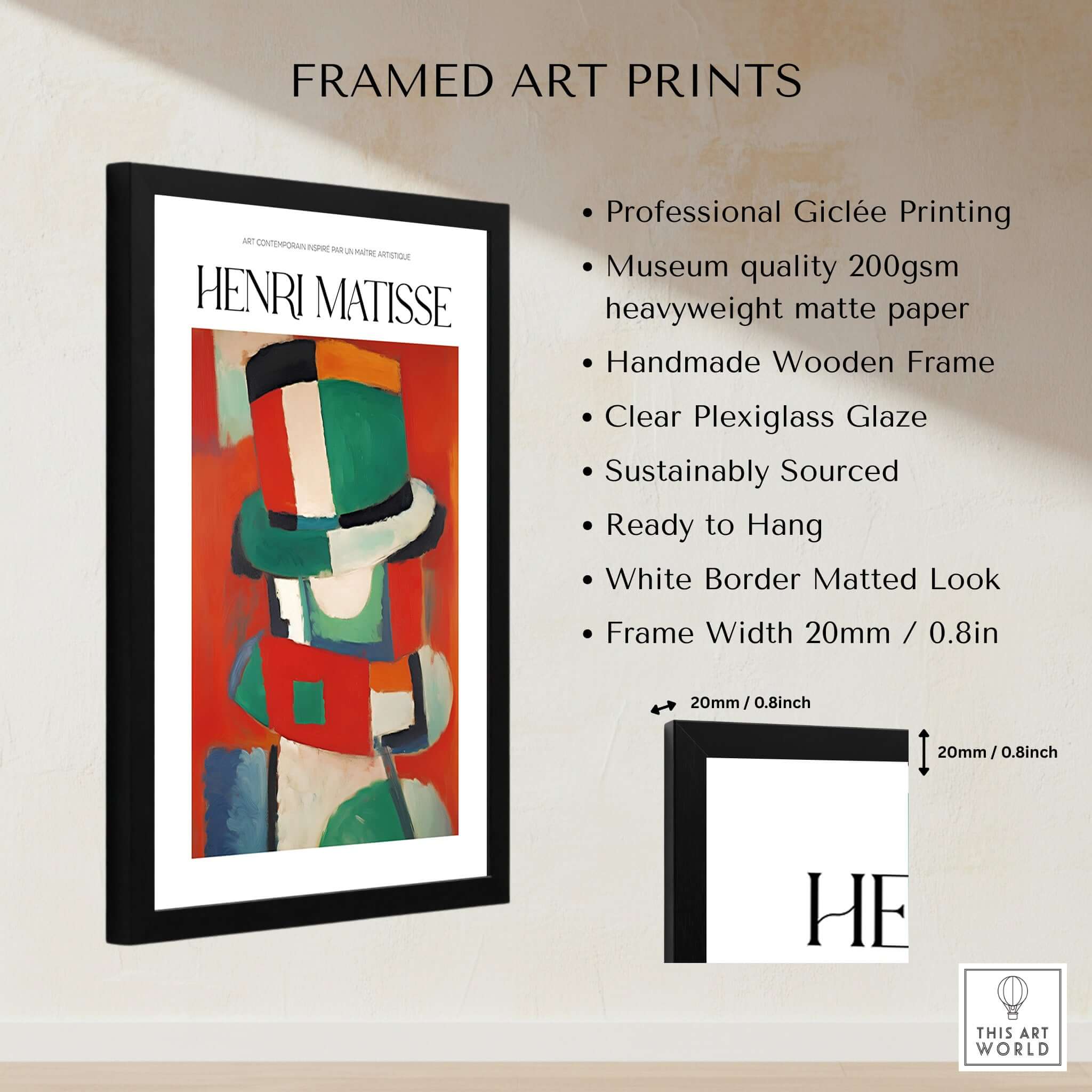 Matisse Art Prints - Abstract Figure with Hat Poster showcasing vibrant colors and geometric design in a framed art print.