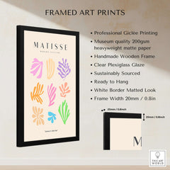 Matisse Art Prints - Abstract Botanical Shapes Grid Poster framed print featuring colorful abstract shapes on beige background.