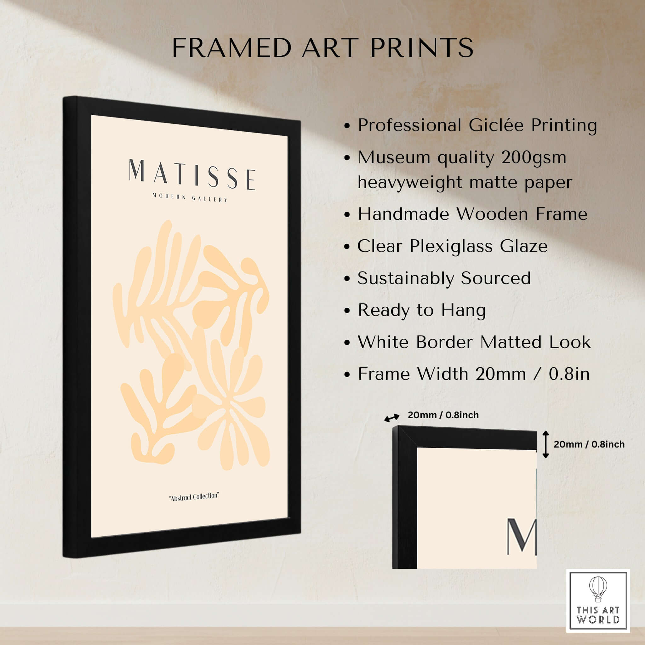Matisse Art Prints - Pale Peach Abstract Shapes Wall Art framed print with details about its features and quality.