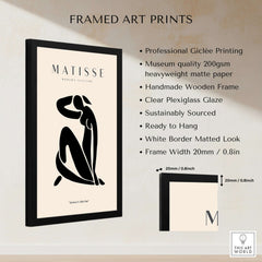 Matisse Art Prints - Figurative Lady Poster Art framed art print with black silhouette and beige background.