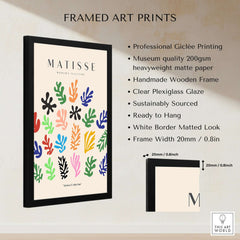 Matisse Art Prints - Colorful Abstract Shapes Scatter Print in a framed display with colorful botanical shapes.