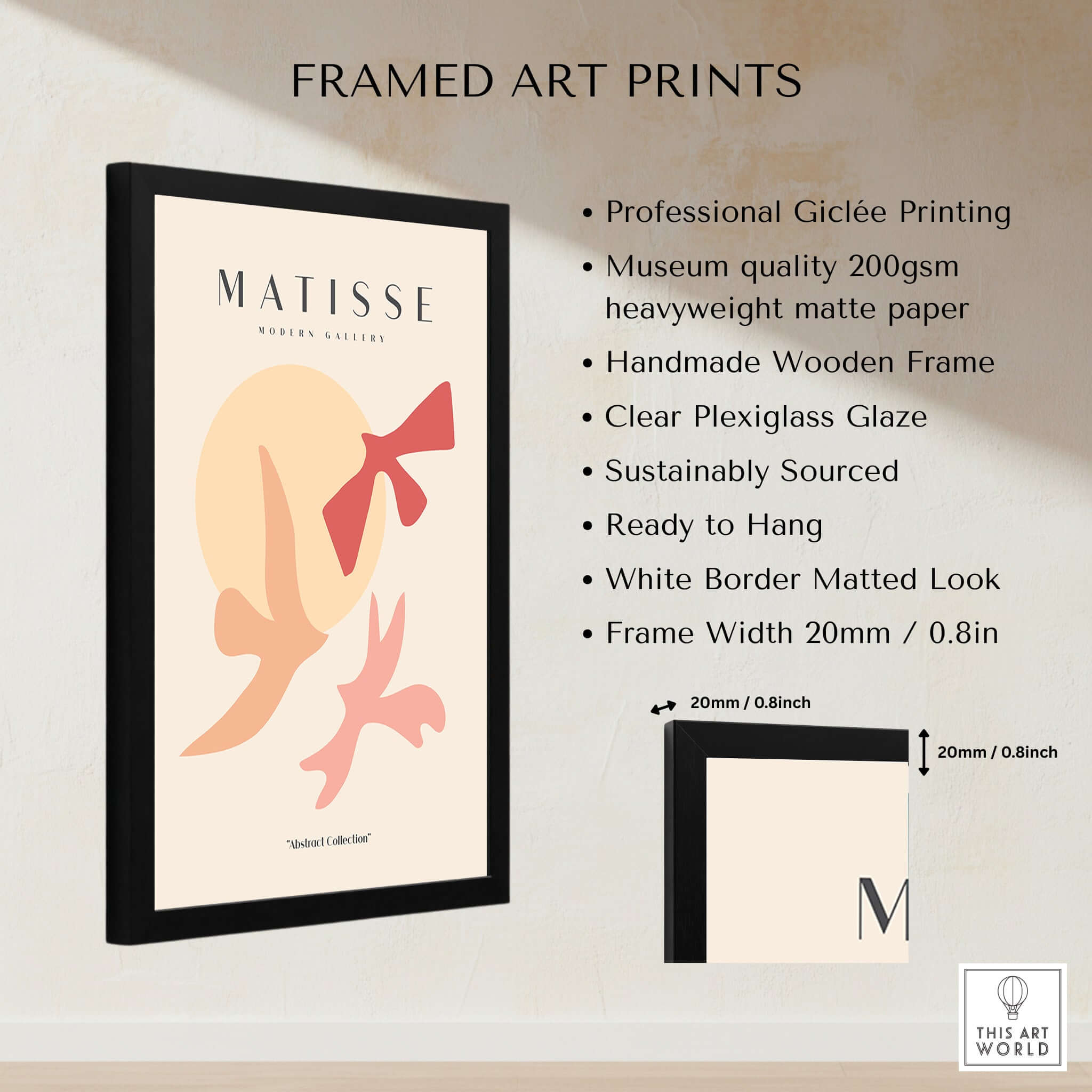 Matisse Art Prints - Abstract Birds Sun Shapes Poster, framed art print showcasing professional Giclée printing and matte finish.