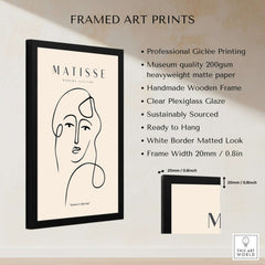 Matisse Art Prints - Continuous Line Abstract Face Poster with professional Giclée printing and wooden frame.