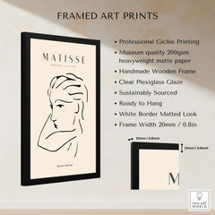 Matisse Art Prints - Abstract Line Drawing of Lady framed art print with professional Giclée printing on matte paper.
