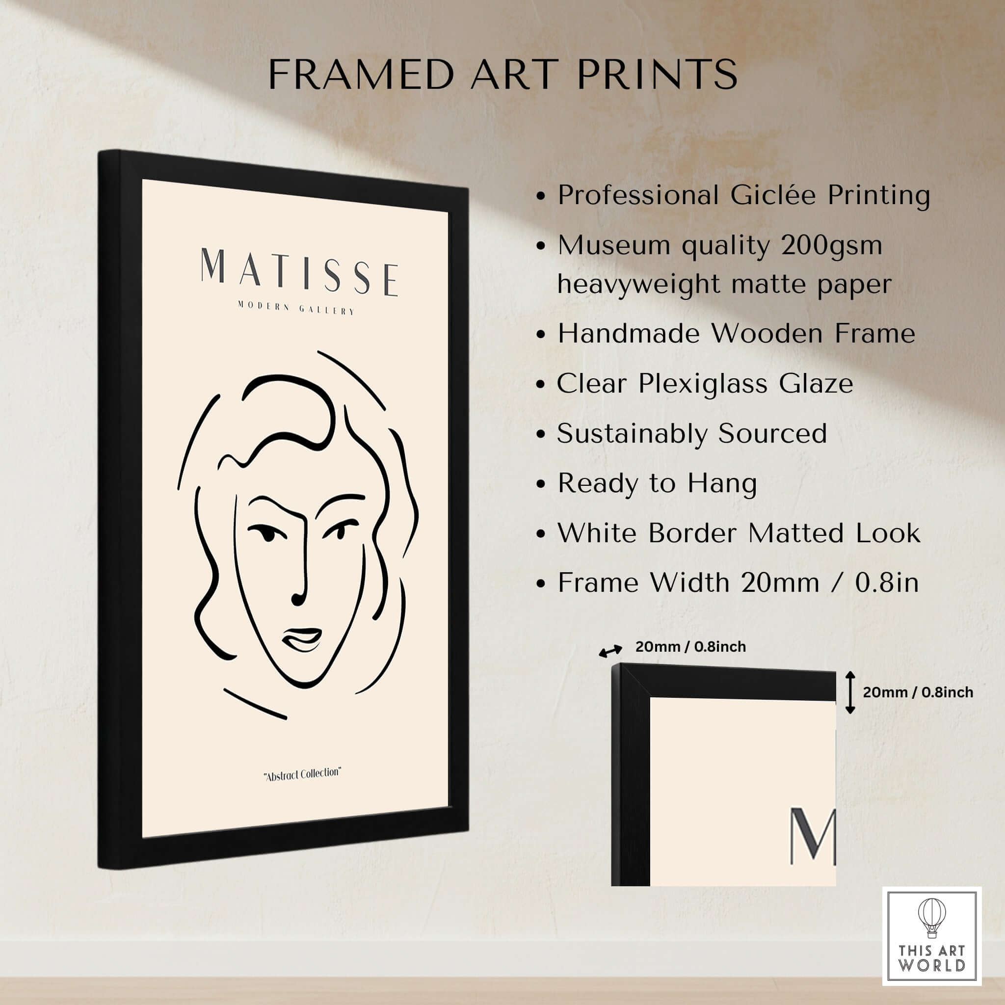 Matisse Art Prints - Abstract Line Face Drawing framed art print featuring minimalist design and quality materials.