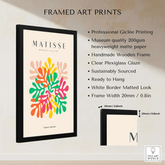 Matisse Art Prints - Interlocking Colorful Leaves Abstract Print in a framed display highlighting vibrant colors and modern design.