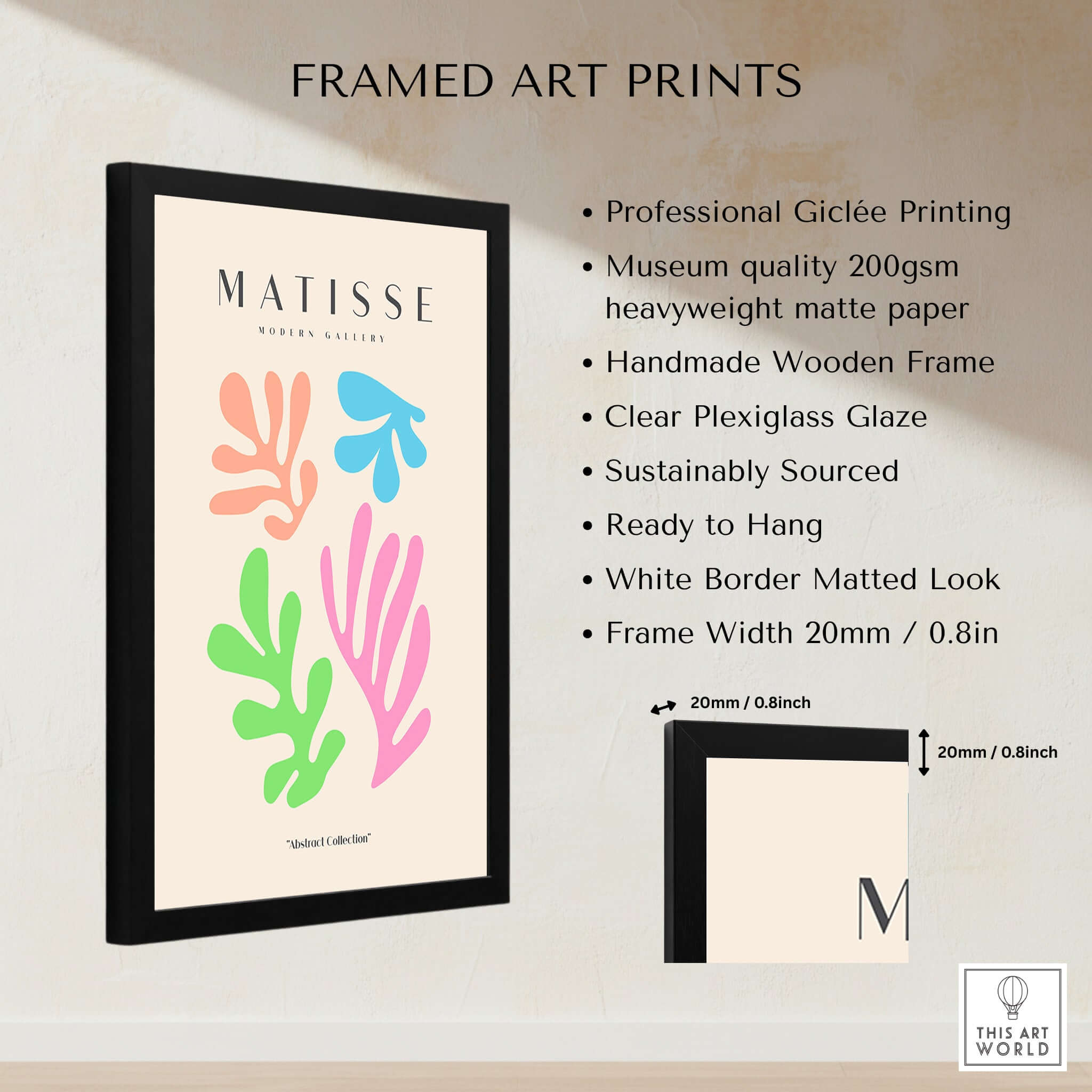 Matisse Art Prints - Colorful Abstract Cut Outs Wall Art in a framed design showcasing vibrant colors and museum-quality materials.